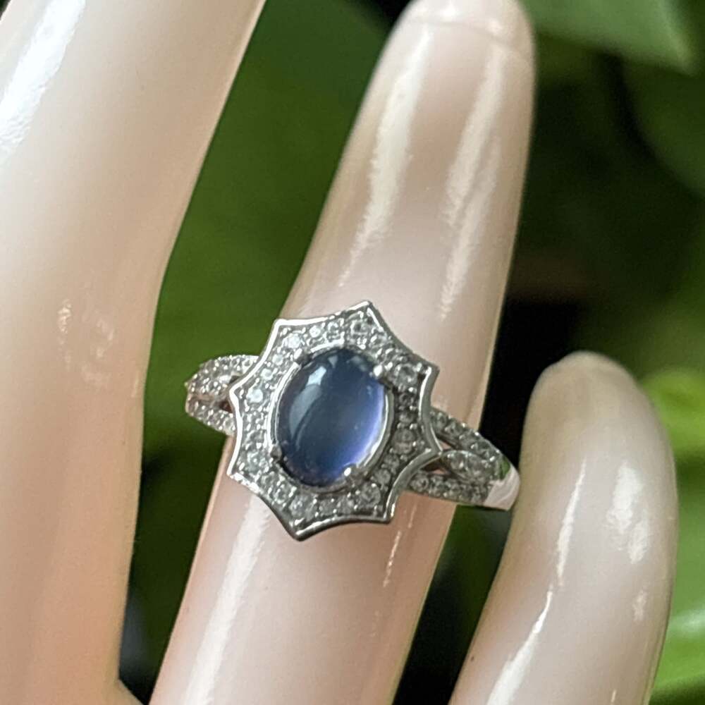 Natural 2.50 ct Blue Star Sapphire Ring Sterling Silver White Topaz Halo Size 6
